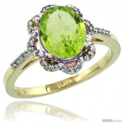 10k Yellow Gold Diamond Halo Peridot Ring 1.65 Carat Oval Shape 9X7 mm, 7/16 in (11mm) wide