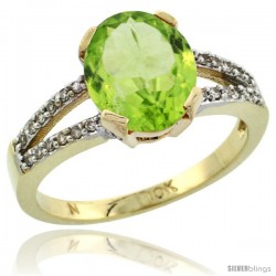 10k Yellow Gold and Diamond Halo Peridot Ring 2.4 carat Oval shape 10X8 mm, 3/8 in (10mm) wide