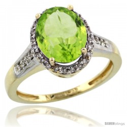 10k Yellow Gold Diamond Peridot Ring 2.4 ct Oval Stone 10x8 mm, 1/2 in wide