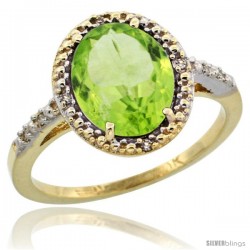 10k Yellow Gold Diamond Peridot Ring 2.4 ct Oval Stone 10x8 mm, 1/2 in wide -Style Cy911111