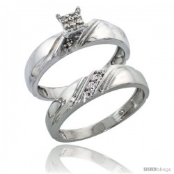 Sterling Silver Ladies' 2-Piece Diamond Engagement Wedding Ring Set Rhodium finish, 3/16 in wide -Style Ag010e2