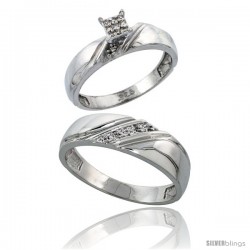 Sterling Silver 2-Piece Diamond wedding Engagement Ring Set for Him & Her Rhodium finish, 4.5mm & 6mm wide