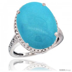 14k White Gold Diamond Sleeping Beauty Turquoise Ring 13.56 Carat Oval Shape 18x13 mm, 3/4 in (20mm) wide