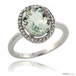 Sterling Silver Diamond Halo Natural Green Amethyst Ring 2.4 carat Oval shape 10X8 mm, 1/2 in (12.5mm) wide