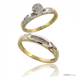 10k Yellow Gold Diamond Engagement Rings 2-Piece Set for Men and Women 0.10 cttw Brilliant Cut, 4 mm & 3.5 -Style Ljy003em