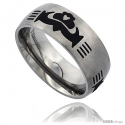 Titanium 8mm Dome Wedding Band Ring Black Laser Etched Tribal Celtic Claddagh Pattern Matte Finish Comfort-fit