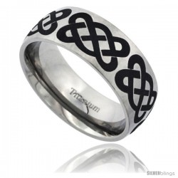 Titanium 8mm Dome Wedding Band Ring Short Celtic Knots Pattern Matte Finish Comfort-fit