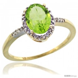 10k Yellow Gold Diamond Peridot Ring 1.17 ct Oval Stone 8x6 mm, 3/8 in wide