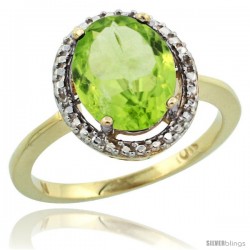 10k Yellow Gold Diamond Peridot Ring 2.4 ct Oval Stone 10x8 mm, 1/2 in wide -Style Cy911114