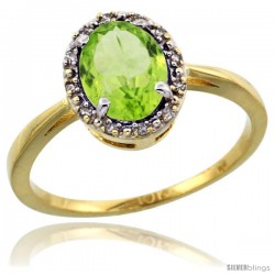 10k Yellow Gold Diamond Halo Peridot Ring 1.2 ct Oval Stone 8x6 mm, 1/2 in wide