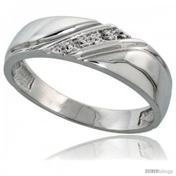 Sterling Silver Men's Diamond Wedding Band Rhodium finish, 1/4 in wide -Style Ag010mb