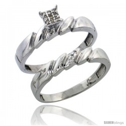 Sterling Silver Ladies' 2-Piece Diamond Engagement Wedding Ring Set Rhodium finish, 5/32 in wide