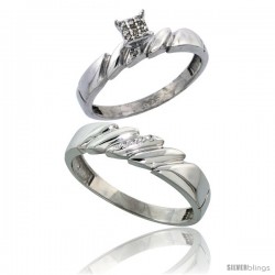 Sterling Silver 2-Piece Diamond wedding Engagement Ring Set for Him & Her Rhodium finish, 4mm & 5mm wide