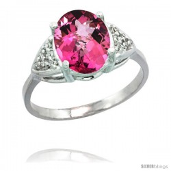 14k White Gold Diamond Pink Topaz Ring 2.40 ct Oval 10x8 Stone 3/8 in wide