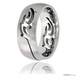 Surgical Steel Domed 9mm Tribal Design Ring Wedding Band Cut-out Matte Finish Comfort-Fit