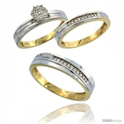 10k Yellow Gold Diamond Trio Engagement Wedding Ring 3-piece Set for Him & Her 5 mm & 3 mm wide 0.11 cttw Br -Style Ljy004w3