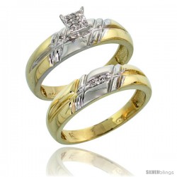 10k Yellow Gold Diamond Engagement Rings Set 2-Piece 0.08 cttw Brilliant Cut, 7/32 in wide -Style Ljy005e2