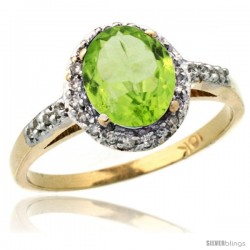 10k Yellow Gold Diamond Peridot Ring Oval Stone 8x6 mm 1.17 ct 3/8 in wide