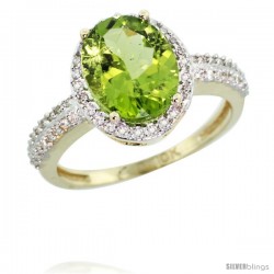 10k Yellow Gold Diamond Peridot Ring Oval Stone 10x8 mm 2.4 ct 1/2 in wide