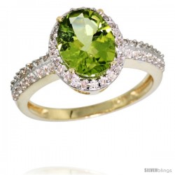 10k Yellow Gold Diamond Peridot Ring Oval Stone 9x7 mm 1.76 ct 1/2 in wide