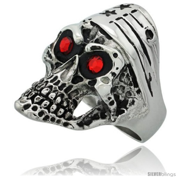 Surgical Steel Biker Skull Ring with American Flag Bandana 1 5/16 inch wide, 