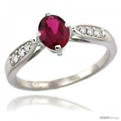 14k White Gold Natural Ruby Ring 7x5 Oval Shape Diamond Accent, 5/16inch wide