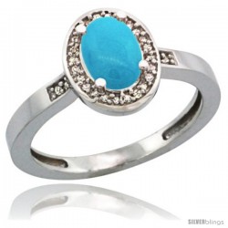 14k White Gold Diamond Sleeping Beauty Turquoise Ring 1 ct 7x5 Stone 1/2 in wide