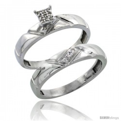 Sterling Silver Ladies' 2-Piece Diamond Engagement Wedding Ring Set Rhodium finish, 5/32 in wide -Style Ag012e2