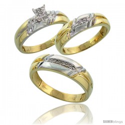 10k Yellow Gold Diamond Trio Engagement Wedding Ring 3-piece Set for Him & Her 6 mm & 5.5 mm wide 0.12 cttw -Style Ljy005w3