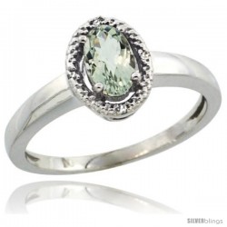 Sterling Silver Diamond Halo Natural Green Amethyst Ring 0.75 Carat Oval Shape 6X4 mm, 3/8 in (9mm) wide