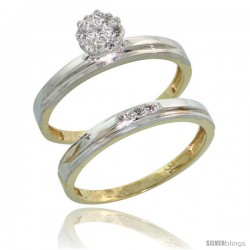 10k Yellow Gold Diamond Engagement Rings Set 2-Piece 0.07 cttw Brilliant Cut, 1/8 in wide -Style Ljy006e2