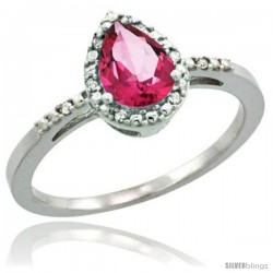 14k White Gold Diamond Pink Topaz Ring 0.59 ct Tear Drop 7x5 Stone 3/8 in wide