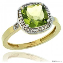 10k Yellow Gold Diamond Peridot Ring 2.08 ct Checkerboard Cushion 8mm Stone 1/2.08 in wide