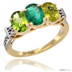 10K Yellow Gold Natural Peridot, Emerald & Lemon Quartz Ring 3-Stone Oval 7x5 mm Diamond Accent