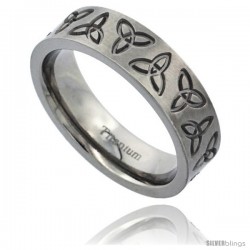 Titanium 6mm Flat Wedding Band Ring Triquetra Celtic Trinity Symbols Matte Finish Comfort-fit