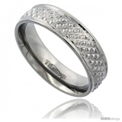 Titanium 6mm Flat Wedding Band Ring Pyramid Pattern High Polish Finish Comfort-fit