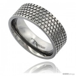 Titanium 8mm Flat Wedding Band Ring Honeycomb Pattern Polish Finish Comfort-fit