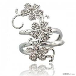 14k White Gold Floral Vine Diamond Ring w/ 0.18 Carat Brilliant Cut ( H-I Color SI1 Clarity ) Diamonds, 1 1/8 in. (28mm) wide