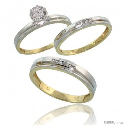 10k Yellow Gold Diamond Trio Engagement Wedding Rings Set for Him 4mm & Her 3 mm 3-piece 0.10 cttw Brilliant Cut -Style Ljy006w3