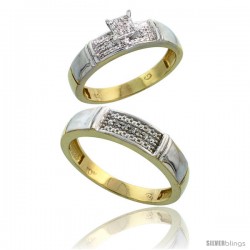 10k Yellow Gold Diamond Engagement Rings 2-Piece Set for Men and Women 0.10 cttw Brilliant Cut, 4.5mm & 5mm wide -Style Ljy007em