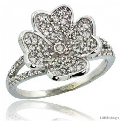 14k White Gold Clover Flower Diamond Ring w/ 0.61 Carat Brilliant Cut ( H-I Color SI1 Clarity ) Diamonds, 9/16 in. (14.5mm)