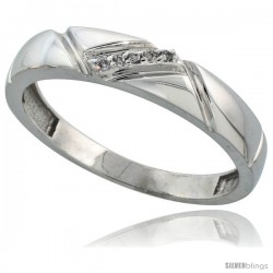 Sterling Silver Men's Diamond Wedding Band Rhodium finish, 3/16 in wide -Style Ag012mb