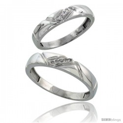 Sterling Silver Diamond 2 Piece Wedding Ring Set His 4.5mm & Hers 4mm Rhodium finish