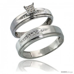 Sterling Silver 2-Piece Diamond wedding Engagement Ring Set for Him & Her Rhodium finish, 5mm & 6mm wide -Style Ag013em