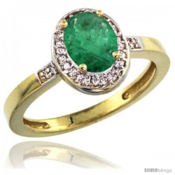 14k Yellow Gold Diamond Emerald Ring 1 ct 7x5 Stone 1/2 in wide