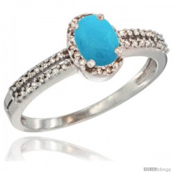 14k White Gold Ladies Natural Turquoise Ring oval 6x4 Stone Diamond Accent -Style Cw418178