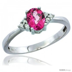 14k White Gold Ladies Natural Pink Topaz Ring oval 6x4 Stone Diamond Accent