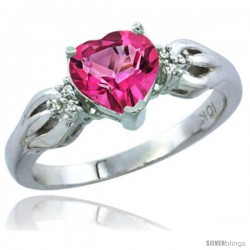 14k White Gold Ladies Natural Pink Topaz Ring Heart 1.5 ct. 7x7 Stone Diamond Accent