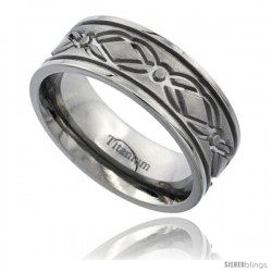 Titanium 8mm Flat Wedding Band Ring Diamond Pattern Matte Finish Comfort-fit