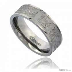 Titanium 7mm Flat Wedding Band Ring Celtic Knots Pattern Matte Finish Background Comfort-fit